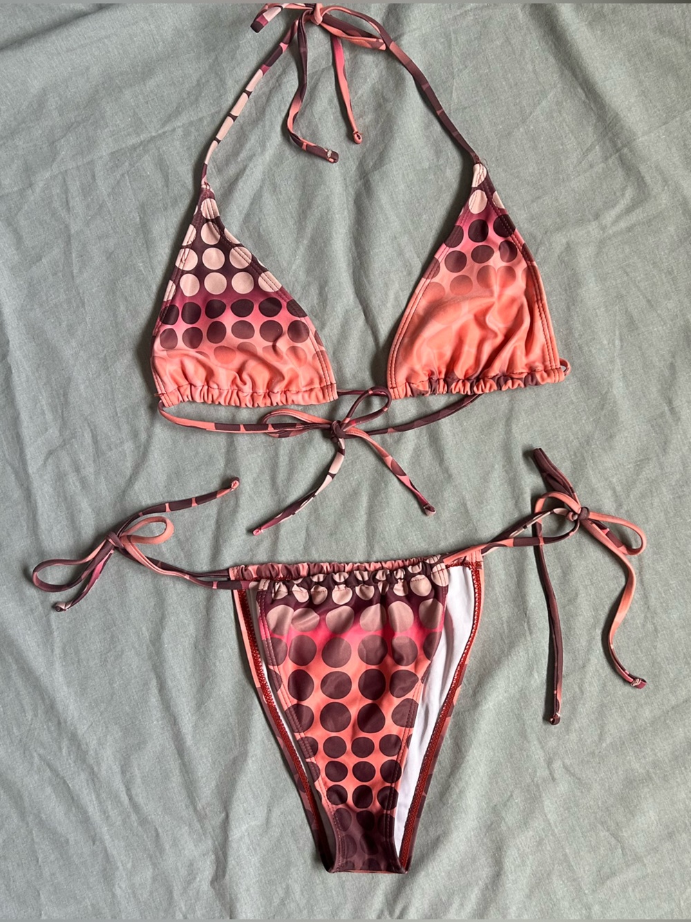 Polka Dot Pink & Brown Triangle Bikini Set